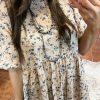 Women's Beige Floral Puff Short Sleeve Empire Waist Mini Dress for Summer - Image 5