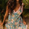 Women’s Sky Blue Floral Ricrac Trim V Neck Mini Tank Dress for Summer - Image 5