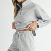 Women's Light Grey Stand Neck Zipped Sweatshirt and Shorts Set - Trendy Two Piece Outfit - Image 3