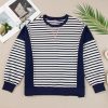 Women's White Stripe Color Block Exposed Seam Loose Fit Sweatshirt - Image 9