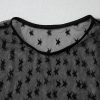 Women's Black Star Print Mesh Sheer Slim Long Sleeve Top for Night Out - Image 8