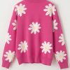 Women's Bright Pink Daisy Flower Crew Neck Long Sleeve Sweater – Cozy & Stylish - Image 14