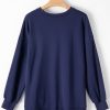 Women's Navy Blue Solid O Neck High Low Hem Pullover Sweatshirt - Casual and Comfortable - Image 8