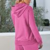 Women's Bonbon Solid Color Fleece Lined Drawstring Hoodie with Kangaroo Pocket - Image 3