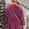 Plus Size Velvet Meadow Mauve Tiered Buttons Dress with V Neck - Image 2