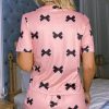 Women's Pink Bow Printed Short 2-Piece Lounge Set - Cute Casual Loungewear - Image 2