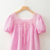 Women's Light Pink Lace Square Neck Puff Sleeve Blouse - Elegant Babydoll Top - Image 10