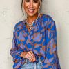 Women's Blue Floral Print Batwing Sleeve Buttoned Loose Fit Shirt for Casual & Semi-Formal Wear - Image 5