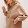 Women's Light French Beige Drawstring Turtleneck Dolman Sleeve Sweatshirt - Image 7