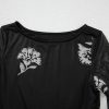 Elegant Women's Black Floral Mesh Long Sleeve Top with Lettuce Edge - Image 15