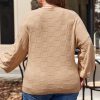 Plus Size Women's Light French Beige Textured Knit Solid Checkered Sweater - Image 5