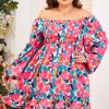 Women's Plus Size Rose Floral Smocked Square Neck Mini Dress - Image 5