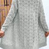 Women's Gray Long Sleeve Cardigan with Hollow Out Buttons Front - Image 2