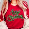 Women's Red Merry Christmas Graphic Crewneck T-Shirt - Festive Holiday Tee - Image 2
