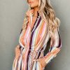 Women's White Multicolor Striped Cuffed Sleeve Tassel Tied Maxi Dress - Image 8