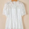 Elegant White Short Sleeve Scalloped Floral Lace Peplum Blouse for Women - Image 6