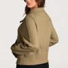 Women's Brown Quarter Zip Stand Neck Sweatshirt with Kangaroo Pocket - Image 2