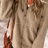 Women's Pale Khaki Fleece Zip Up Hooded Jacket with Drawstring and Pockets - Image 13