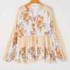 Women's White Plus Size Floral Print V-Neck Puff Sleeve Blouse - Image 9