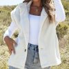 Women's Beige Sherpa Cap Sleeve Stand Collar Jacket Vest - Image 7