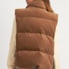 Women's Coffee Corduroy Stand Neck Zip Puffer Vest - Image 3