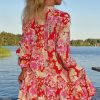 Women's Red Floral Print High Waist V Neck Babydoll Mini Dress - Playful & Elegant - Image 3