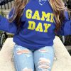 Women's Dark Blue Game Day Crew Neck Graphic Pullover Sweatshirt with Sequin Design - Image 3