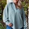 Plus Size Blue Textured V Neck Drop Shoulder Top - Image 7