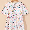 Women's White Colorful Polka Dot Short Sleeve Tiered Ruffled Babydoll Blouse - Image 17