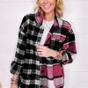 Women's Black Plaid Colorblock Loose Fit Shacket - Image 4