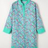 Women's Plus Size Green Palm Pattern Long Sleeve Shift Dress - Image 7