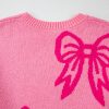 Women's Pink Bow Pattern Drop Shoulder Loose Fit Sweater - Cozy Winter Knit - Image 9