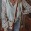 Women's Elegant White Lace Blouse with Scalloped V Neckline and Hollowed Lantern Sleeves - Image 6