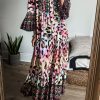 Women's Pink Western Leopard Printed 3/4 Sleeve Buttoned Front Tiered Maxi Dress - Image 2