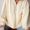 Women's Beige Fleece Lined Half Zip Pullover Hoodie - Image 8