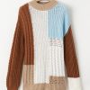 Women's Khaki Colorblock Patchwork Sweater - Textured Knit Design for Winter - Image 14