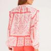 Women's Desert Flower Vintage Print Smocked Poet Collar Blouson Sleeve Blouse - Image 2