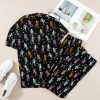 Women's Halloween Skeleton Pattern Black Short Sleeve Pajama Set - Image 9