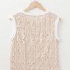 Women's Oatmeal Floral Textured Crew Neck Sleeveless Tank Top - Image 3