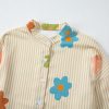 Women's Loose Fit Apricot Stripe Flower Print Collared Button-up Shirt - Image 18