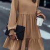 Women's Light French Beige Frilled Collar Ruffled Shoulder Mini Dress - Image 5