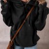 Women's Black Fleece Lined Kangaroo Pocket Hoodie - Image 4