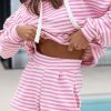 Women's Casual Pink Stripe Hoodie and Wide Leg Shorts Set - Image 5