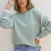 Women's Moonlight Jade Colorblock Contrasting Edge Crewneck Sweater - Stylish and Warm - Image 2