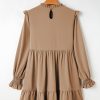 Women's Light French Beige Frilled Collar Ruffled Shoulder Mini Dress - Image 10