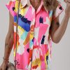 Women's Multicolor Abstract Print Collared Cap Sleeve Casual Shirt - Image 3