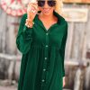 Elegant Green Long Sleeve Ruffle Velvet Button Up Mini Dress - Image 6