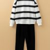 Women's Black Stripe Drop Shoulder Pullover and Jogger Pants Set - Stylish Two-Piece Outfit - Image 7