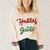 Women's Beige Tinsel Holly Jolly Graphic Sweater - Festive Christmas Knitwear - Image 6