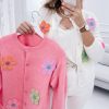 Women's White Knitted Floral Pattern Button Up Cardigan for Cozy Winter Style - Image 11